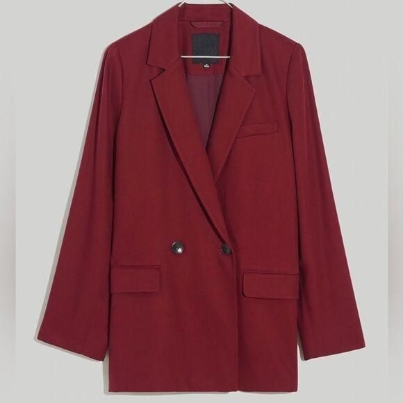 Madewell Caldwell Double Breasted Blazer Red Burgundy Long Classic Jacket - Picture 1 of 9